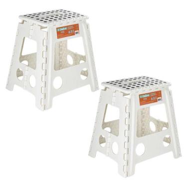 Imagem de Banquinho De Plastico Banqueta Dobravel Grande Ordene 2 Unid