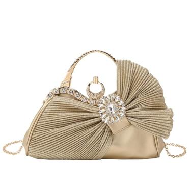 Imagem de Buric Bolsa clutch feminina com strass, para noite, casamento, formatura, formal, festa, gravata borboleta, Dourado