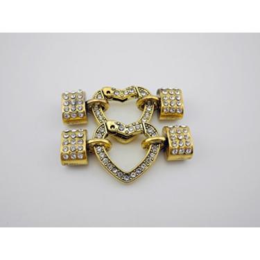 Imagem de 5 conjuntos de fechos de pulseira com strass e fechos de mola em forma de coração para couro de alcaçuz (dourado antigo)