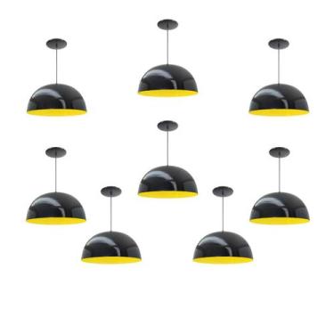 Imagem de Kit 8 Luminária Pendente Meia Lua 24cm Interior Amarelo Com Fiação 110