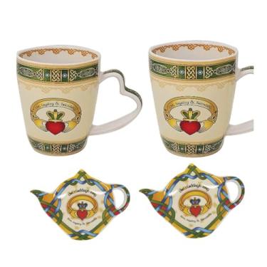 Imagem de Royal Tara Conjunto de cozinha celta Claddagh - canecas de café, suportes para saquinhos de chá, lata de 50 saquinhos de chá - Presente feito na Irlanda (2 canecas e 2 suportes de saquinhos de chá)