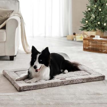 Imagem de WESTERN HOME Cama de cachorro para gaiola, tapete de espuma de alta resiliência com pelúcia ondulada macia, confortável, antiderrapante, lavável, para cães e gatos grandes, médios e pequenos
