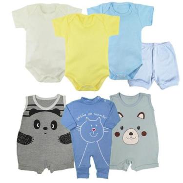 Imagem de Kit Roupa Bebê 7 Pçs Macacão Banho de Sol Body Menina Menino - Koala B