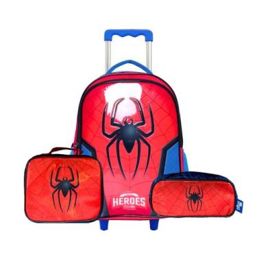 Imagem de Kit Mochila Rodinha Mala Escolar Super Spider Aranha Meninos - Yins