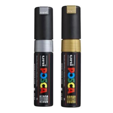 Imagem de Kit 2 Posca PC-8K Ouro e Prata Ponta Chanfrada 4-8mm Uniball - Uni-bal