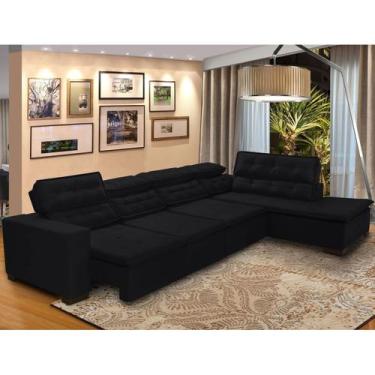 Imagem de Sofá Canto com Chaise Retrátil e Reclinável 7 Lugares 3,60x2,20m Preto