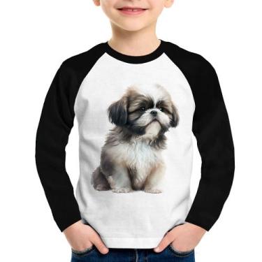 Imagem de Camiseta Raglan Infantil Cachorro Shih Tzu Filhote Manga Longa - Foca 