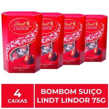 Imagem de 4 Caixas de 75g, Bombons de Chocolate Suiço, Lindt Lindor