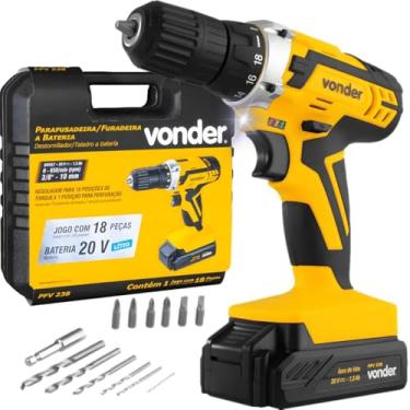 Imagem de Parafusadeira Furadeira 20V Vonder PFV 238 18 Posições de Torque LED Bateria Carregador e Acessórios