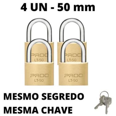 Imagem de Kit 4 Cadeado Pado 50mm Mesmo Segredos Iguais Mesma Chave