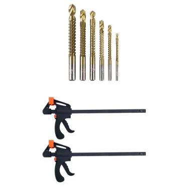 Imagem de Kit 2 Grampos Aperto Rápido 12'' +  6 Brocas Corte Lateral - CHARBS