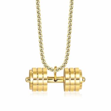 Imagem de SeiMios Colar com pingente de haltere para academia, academia, joias esportivas de aço inoxidável para homens, Aço inoxidável, Sem Pedra Preciosa