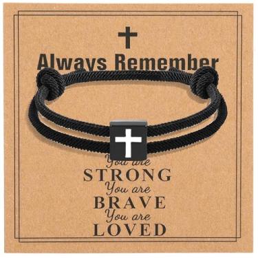 Imagem de UILZ Pulseira de corda trançada cruzada ajustável para casais para homens, mulheres, filho, filha, Páscoa, batismo, cristão, Natal, Dia dos Namorados, presentes, adjust, Aço inoxidável, Sem Pedra