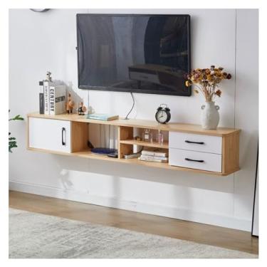 Imagem de Armário de TV de parede prateleiras para TV para sala de estar, suporte para TV flutuante montado na parede, centro de consola de mídia de entretenimento, armário de armazenamento grande para