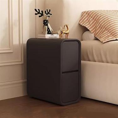 Imagem de Mesa de cabeceira de madeira ultra estreita mesa de cabeceira moderna minimalista quarto pequeno espaço mesa de cabeceira simples cubos de cor sólida moldura de cabeceira para móveis de cabeceira