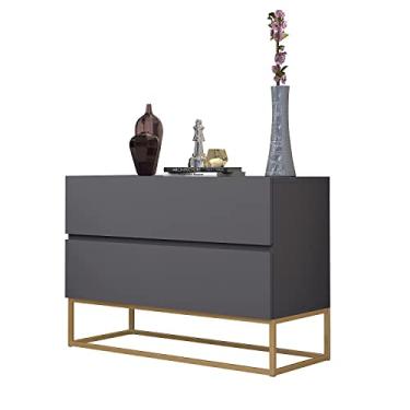 Imagem de mesa de cabeceira para quarto grande com 2 gavetas eros 60cm espaçosas e elegantes pé de ferro dourado moderno