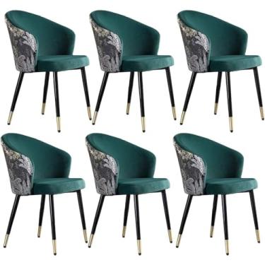 Imagem de Conjunto de cadeiras de jantar modernas com 6 cadeiras de cozinha para sala de estar com pernas de metal, assento de veludo e encosto bordado Cadeira de maquiagem doméstica moderna, quarto,