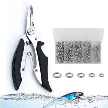 Imagem de Alloygold Pacote com 221 peças de anéis divididos de aço inoxidável de pesca com 6 tamanhos e conjunto de alicates, anel dividido capaz de resistir a grande força de tração e kit de ferramentas de alicate de pesca