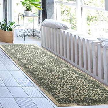 Imagem de Antep Rugs Alfombras Antiderrapante (antiderrapante) 2x10 borracha forro floral geométrico perfil baixo tapetes para corredor de área interna (verde escuro, 61 x 25 cm)