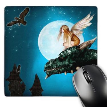 Imagem de 3dRose Mouse pad LLC 20 x 20 x 0,25 polegadas, Fantasia Dragão Fada com Lua e Corujas (mp_25967_1)