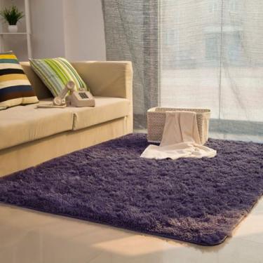 Imagem de Tapete sedoso e fofo, decoração moderna para casa, tapete longo de pelúcia felpudo, tapetes de brincar, sofá, sala de estar, quarto, cabeceira, tapetes de varanda, cinza, roxo, 80 x 160 cm (31,5