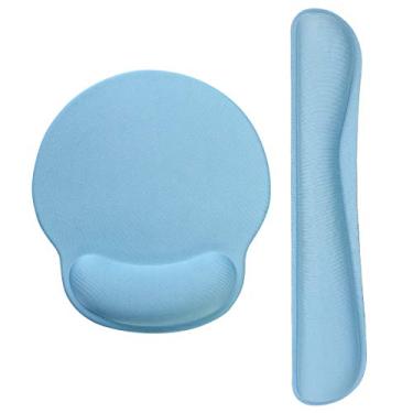 Imagem de Conjunto de suporte de pulso ergonômico de espuma de memória para teclado e mouse pad – almofada de pulso antiderrapante para computador/laptop/escritório – durável e confortável para fácil digitação e alívio da dor da AORTDES, Kwrp-blue