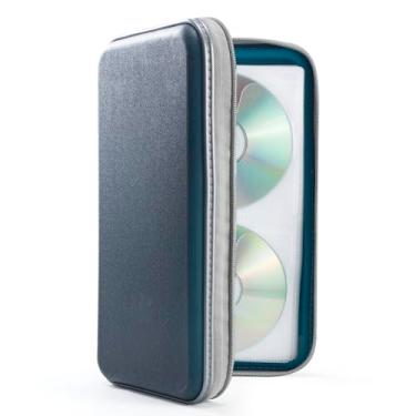 Imagem de UENTIP Capa para CD, suporte para CD com capacidade para 96 unidades, plástico rígido, armazenamento de CD/DVD, capa protetora para CD/DVD para carro, casa, viagem (azul escuro)