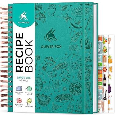 Imagem de Clever Fox Espiral de livro de receitas – Faça seu próprio livro de receitas de família – Organizador de caderno de receitas em branco – Diário de culinária vazio para escrever receitas – tamanho grande, 23,5 x 28,4 cm, capa dura (turquesa)