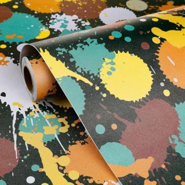 Imagem de FunStick Papel de parede de bolinhas coloridas descasque e cole vintage azul amarelo preto grafite art déco quarto papel de parede autoadesivo vinil branco vermelho laranja bolinhas papel de contato