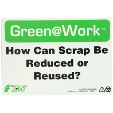 Imagem de Zing Green Products 1035 Placa de plástico reciclado verde no trabalho "How Can Scrap Be Reduced or Reused?", preto/branco/verde, 25,4 cm de comprimento, 17,8 cm de largura