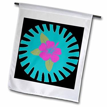 Imagem de 3dRose fl_45389_1 Flor havaiana rosa brilhante em uma bandeira de jardim de fundo turquesa e preto, 30 x 45 cm