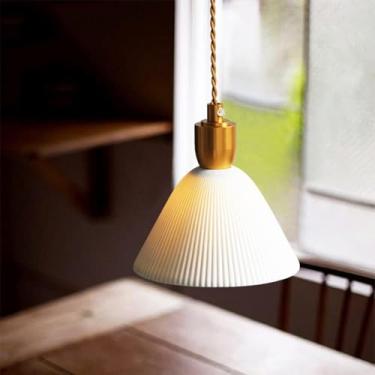 Imagem de Luminárias de decoração de cerâmica vintage para mesa de jantar Iluminação pendente de latão para lâmpada de ilha de cozinha Luzes suspensas de altura ajustável para lâmpada de cabeceira Luz