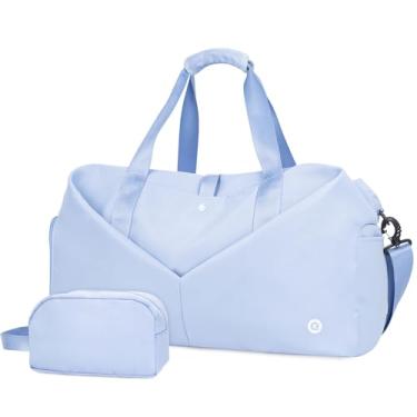 Imagem de Ceneda Bolsa de ginástica feminina de 50,8 cm com bolso molhado e compartimento para sapatos, bolsa leve à prova d'água para viagem, ioga, pernoite, Azul claro, 20 * 11 * 9", Bolsa de ginástica
