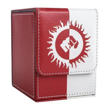 Imagem de Zettokete MTG Deck Box with 2 Dividers, Large Capacity Commander Deck Box Fits 100+ Double-Sleeved Cards, PU Leather Card Case Compatible with Magic Commander YuGiOh TCG CCG, Red & White