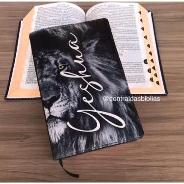 Imagem de Bíblia sagrada Leão yeshua Letras grandes com Harpa avivada e corinhos