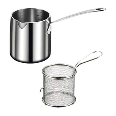 Imagem de YWJLQH Frigideira profunda panela de panela de panela de aço inoxidável com cesta de fritadeiras de aço inoxidável para restaurante de acampamento para