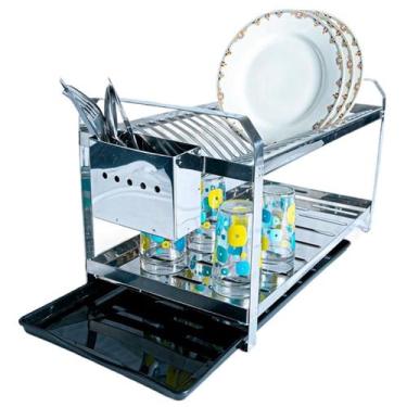 Imagem de Escorredor 20 Pratos Porta Talher Inox C/ Bandeja Coletora - Dinox