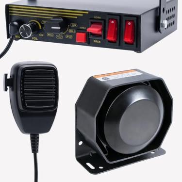 Imagem de JAMTON Sistema de sirene policial de emergência de 9 tons, 200 W, 12 V, buzina fina, microfone de mão, para veículos de emergência, caminhão, bombeiros, ambulância