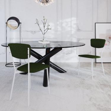 Imagem de Cadeira Fixa Estofada Vintage Retrô Verde Musgo/Branco Fosco