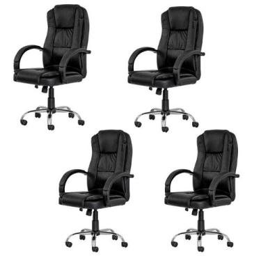 Imagem de Kit com 4 Cadeiras Presidente Giratória Para Escritório em Couro PU Pr