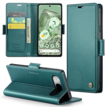 Imagem de Phernykas Capa carteira para Pixel 8A com suporte para cartão, fecho magnético com bloqueio de RFID, à prova de choque, capa protetora de couro PU para Google Pixel 8A - Verde