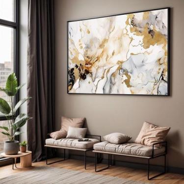Imagem de Quadro com Moldura Sala Quarto Abstrato Dourado Mármore Decorativo Hor