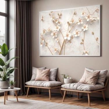 Imagem de Quadros decorativos com Moldura Sala Quarto Flora Branco Grande Hall -