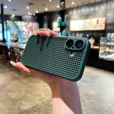 Imagem de Capa de celular de malha com dissipação de calor em formato de favo de mel para iPhone 16 15 14 Plus 13 12 11 Pro Max, capa de cor sólida com orifício de resfriamento respirável, verde escuro, para