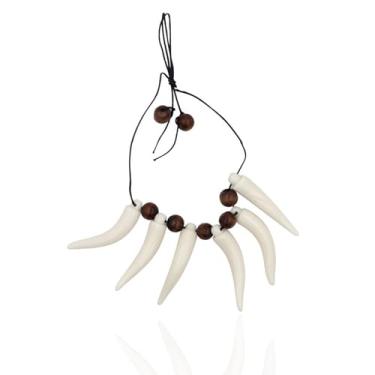 Imagem de kepvrio Colar de osso de Halloween para mulheres, vintage, com pingente de caveira de osso, colar de dente de marfim de Halloween, osso de mão, gargantilha de Halloween, joias pré-históricas, fantasia