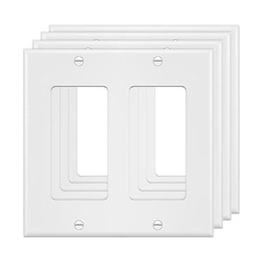 Imagem de Placa de tomada de interruptor de 2 aparelhos, placa frontal elétrica decorativa dupla para interruptores de luz, interruptor inteligente, reguladores, GFCI, receptáculo, tomada USB, branco (pacote com 4)