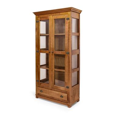 Imagem de Cristaleira Antiga Rústica com Vidro com Gaveta em Madeira Maciça - Natural