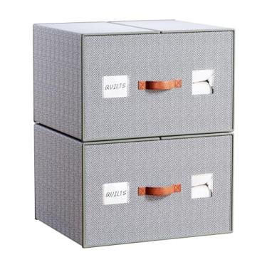 Imagem de EE-RoomWorld Pacote com 2 organizadores de edredom, organizador de armário grande de 70 L com parede resistente, 53 x 45 x 28 cm, organizadores de lençóis dobráveis e bolsa de armazenamento para