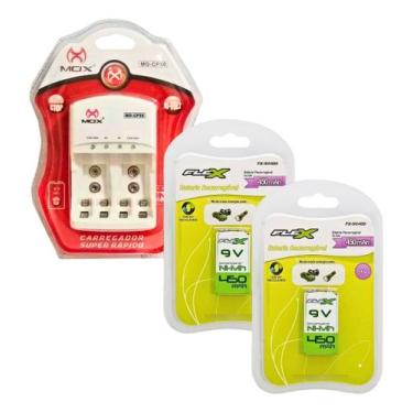 Imagem de Bateria 9V Recarregável 2 Un 450mah + Carregador Automatico Rápido - F