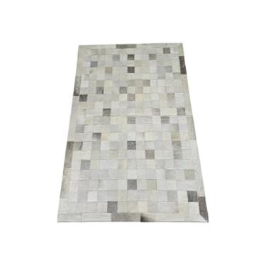 Imagem de Tapete De Couro Natural Legítimo Costurado 1,50 x 1,00 M (Cinza Bordas)